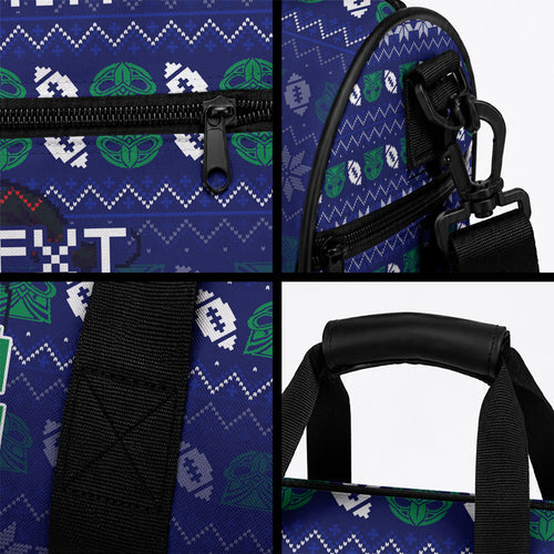 Personalized New Zealand Warriors Christmas Duffle Bag Maori Rugby Fans - Pixelated Ugly Xmas Pattern Mascot Santa