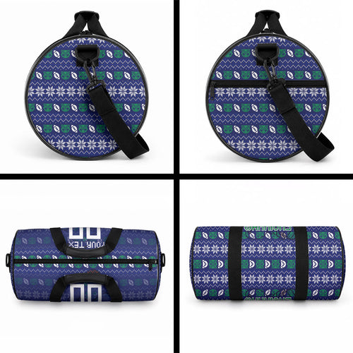 Personalized New Zealand Warriors Christmas Duffle Bag Maori Rugby Fans - Pixelated Ugly Xmas Pattern Mascot Santa