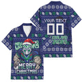Personalized New Zealand Warriors Christmas Family Matching Summer Maxi Dress and Hawaiian Shirt Maori Rugby Fans - Pixelated Ugly Xmas Pattern Mascot Santa