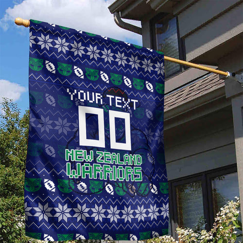 Personalized New Zealand Warriors Christmas Garden Flag Maori Rugby Fans - Pixelated Ugly Xmas Pattern Mascot Santa