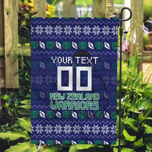 Personalized New Zealand Warriors Christmas Garden Flag Maori Rugby Fans - Pixelated Ugly Xmas Pattern Mascot Santa