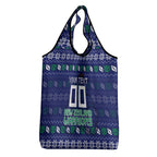 Personalized New Zealand Warriors Christmas Grocery Bag Maori Rugby Fans - Pixelated Ugly Xmas Pattern Mascot Santa