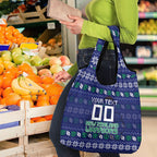Personalized New Zealand Warriors Christmas Grocery Bag Maori Rugby Fans - Pixelated Ugly Xmas Pattern Mascot Santa