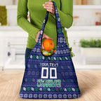 Personalized New Zealand Warriors Christmas Grocery Bag Maori Rugby Fans - Pixelated Ugly Xmas Pattern Mascot Santa