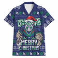 Personalized New Zealand Warriors Christmas Hawaiian Shirt Maori Rugby Fans - Pixelated Ugly Xmas Pattern Mascot Santa
