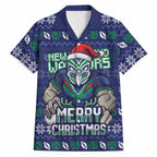 Personalized New Zealand Warriors Christmas Hawaiian Shirt Maori Rugby Fans - Pixelated Ugly Xmas Pattern Mascot Santa