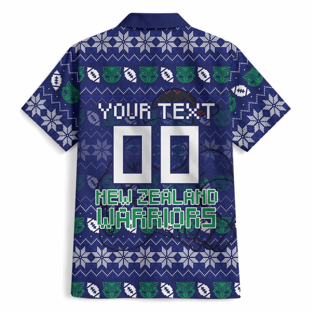 Personalized New Zealand Warriors Christmas Hawaiian Shirt Maori Rugby Fans - Pixelated Ugly Xmas Pattern Mascot Santa
