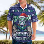 Personalized New Zealand Warriors Christmas Hawaiian Shirt Maori Rugby Fans - Pixelated Ugly Xmas Pattern Mascot Santa