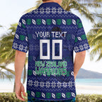 Personalized New Zealand Warriors Christmas Hawaiian Shirt Maori Rugby Fans - Pixelated Ugly Xmas Pattern Mascot Santa