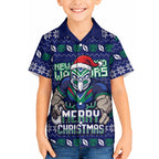 Personalized New Zealand Warriors Christmas Hawaiian Shirt Maori Rugby Fans - Pixelated Ugly Xmas Pattern Mascot Santa