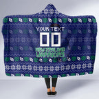 Personalized New Zealand Warriors Christmas Hooded Blanket Maori Rugby Fans - Pixelated Ugly Xmas Pattern Mascot Santa