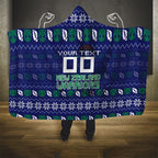 Personalized New Zealand Warriors Christmas Hooded Blanket Maori Rugby Fans - Pixelated Ugly Xmas Pattern Mascot Santa