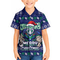 Personalized New Zealand Warriors Christmas Kid Hawaiian Shirt Maori Rugby Fans - Pixelated Ugly Xmas Pattern Mascot Santa