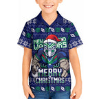 Personalized New Zealand Warriors Christmas Kid Hawaiian Shirt Maori Rugby Fans - Pixelated Ugly Xmas Pattern Mascot Santa