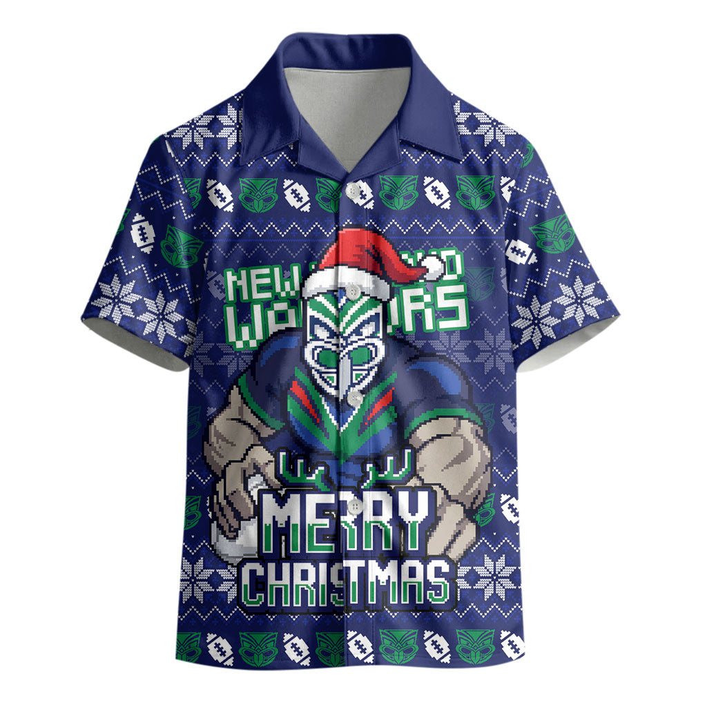 Personalized New Zealand Warriors Christmas Kid Hawaiian Shirt Maori Rugby Fans - Pixelated Ugly Xmas Pattern Mascot Santa
