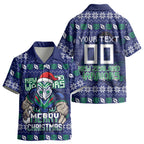 Personalized New Zealand Warriors Christmas Kid Hawaiian Shirt Maori Rugby Fans - Pixelated Ugly Xmas Pattern Mascot Santa