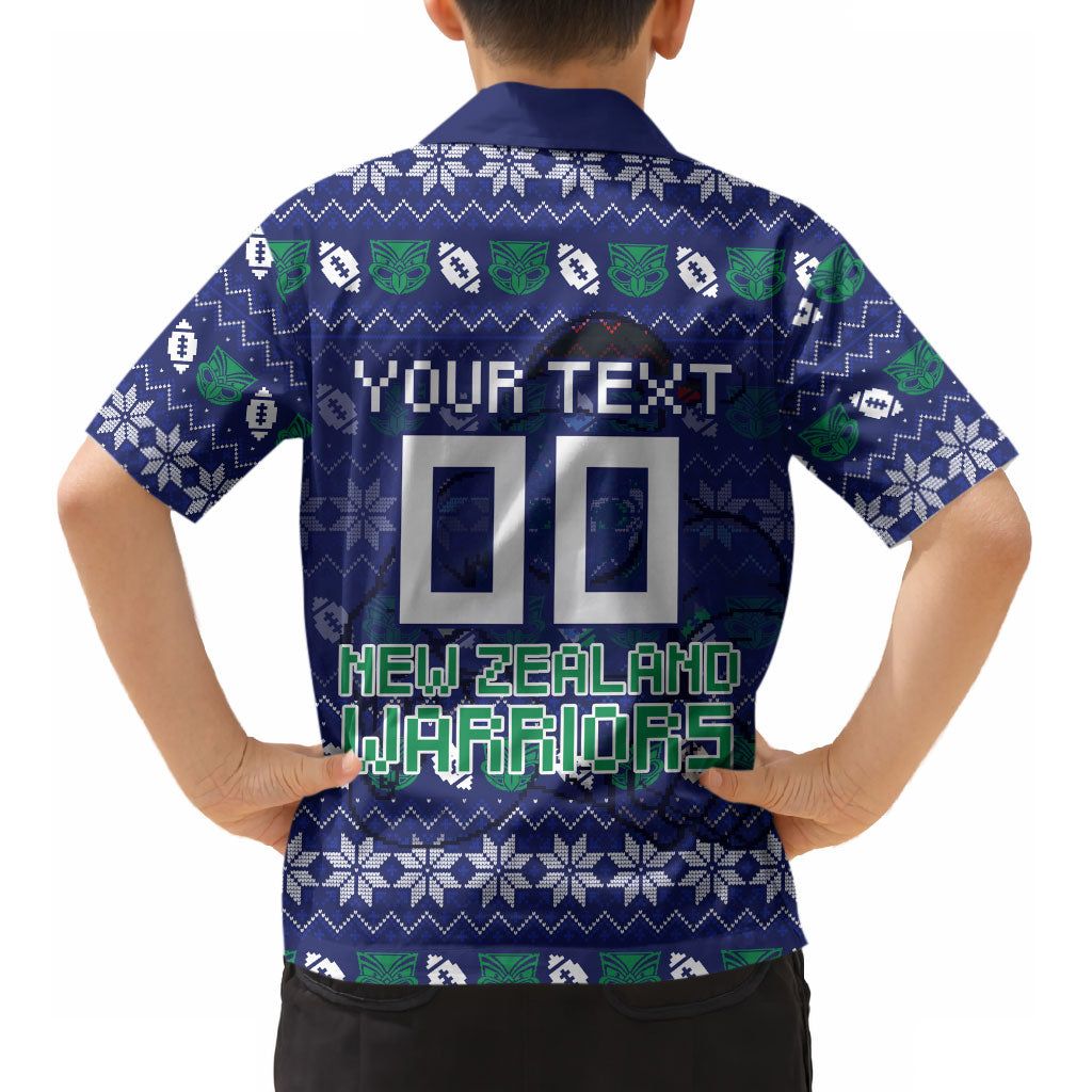 Personalized New Zealand Warriors Christmas Kid Hawaiian Shirt Maori Rugby Fans - Pixelated Ugly Xmas Pattern Mascot Santa