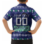Personalized New Zealand Warriors Christmas Kid Hawaiian Shirt Maori Rugby Fans - Pixelated Ugly Xmas Pattern Mascot Santa