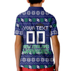 Personalized New Zealand Warriors Christmas Kid Polo Shirt Maori Rugby Fans - Pixelated Ugly Xmas Pattern Mascot Santa