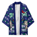 Personalized New Zealand Warriors Christmas Kimono Maori Rugby Fans - Pixelated Ugly Xmas Pattern Mascot Santa