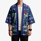 Personalized New Zealand Warriors Christmas Kimono Maori Rugby Fans - Pixelated Ugly Xmas Pattern Mascot Santa