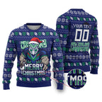 Personalized New Zealand Warriors Christmas Ugly Christmas Sweater Maori Rugby Fans - Pixelated Ugly Xmas Pattern Mascot Santa