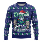 Personalized New Zealand Warriors Christmas Ugly Christmas Sweater Maori Rugby Fans - Pixelated Ugly Xmas Pattern Mascot Santa