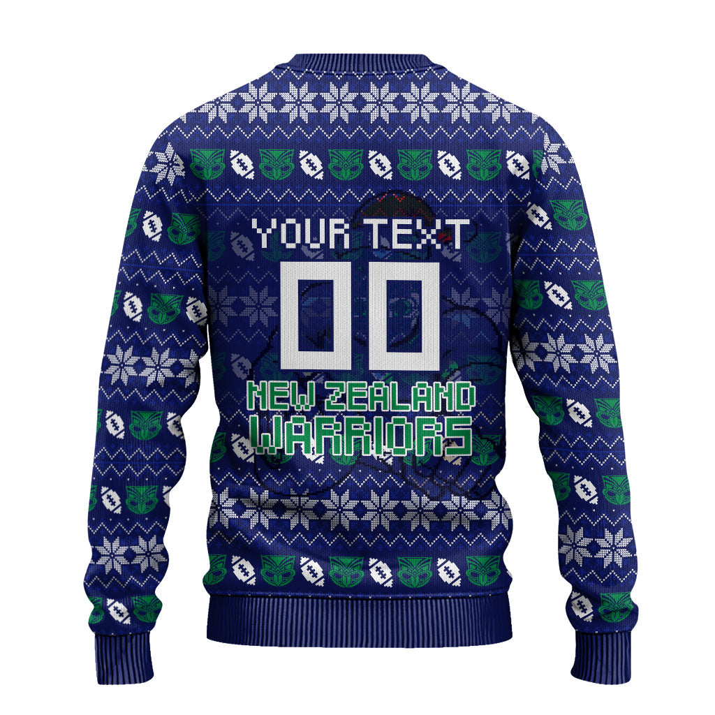 Personalized New Zealand Warriors Christmas Ugly Christmas Sweater Maori Rugby Fans - Pixelated Ugly Xmas Pattern Mascot Santa