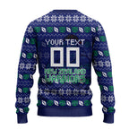 Personalized New Zealand Warriors Christmas Ugly Christmas Sweater Maori Rugby Fans - Pixelated Ugly Xmas Pattern Mascot Santa