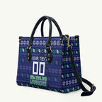 Personalized New Zealand Warriors Christmas Leather Bag Maori Rugby Fans - Pixelated Ugly Xmas Pattern Mascot Santa