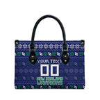 Personalized New Zealand Warriors Christmas Leather Bag Maori Rugby Fans - Pixelated Ugly Xmas Pattern Mascot Santa