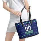Personalized New Zealand Warriors Christmas Leather Tote Bag Maori Rugby Fans - Pixelated Ugly Xmas Pattern Mascot Santa