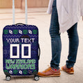 Personalized New Zealand Warriors Christmas Luggage Cover Maori Rugby Fans - Pixelated Ugly Xmas Pattern Mascot Santa
