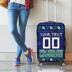 Personalized New Zealand Warriors Christmas Luggage Cover Maori Rugby Fans - Pixelated Ugly Xmas Pattern Mascot Santa