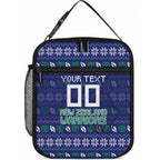 Personalized New Zealand Warriors Christmas Lunch Bag Maori Rugby Fans - Pixelated Ugly Xmas Pattern Mascot Santa