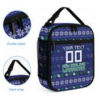 Personalized New Zealand Warriors Christmas Lunch Bag Maori Rugby Fans - Pixelated Ugly Xmas Pattern Mascot Santa