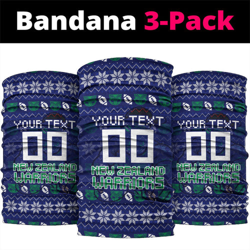 Personalized New Zealand Warriors Christmas Neck Gaiter Maori Rugby Fans - Pixelated Ugly Xmas Pattern Mascot Santa