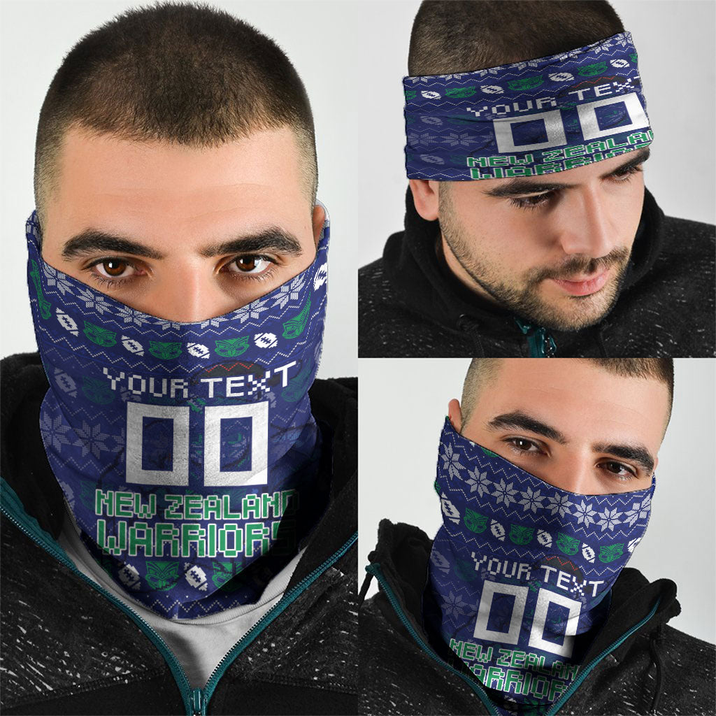 Personalized New Zealand Warriors Christmas Neck Gaiter Maori Rugby Fans - Pixelated Ugly Xmas Pattern Mascot Santa