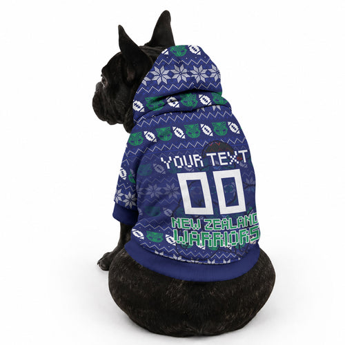 Personalized New Zealand Warriors Christmas Pet Hoodie Maori Rugby Fans - Pixelated Ugly Xmas Pattern Mascot Santa