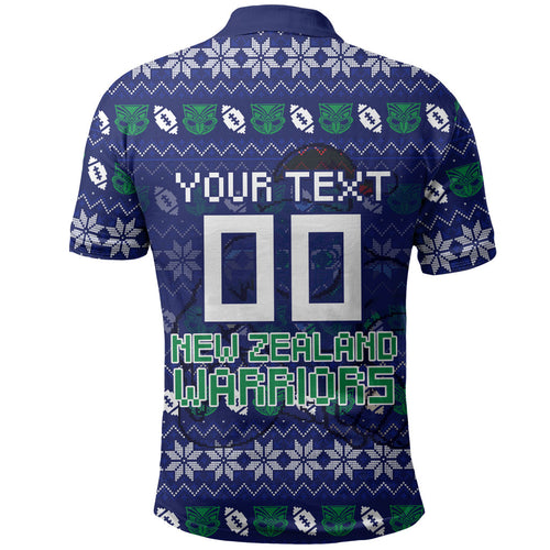 Personalized New Zealand Warriors Christmas Polo Shirt Maori Rugby Fans - Pixelated Ugly Xmas Pattern Mascot Santa