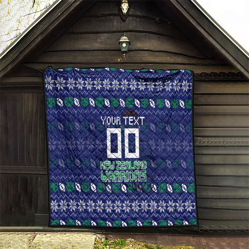 Personalized New Zealand Warriors Christmas Quilt Maori Rugby Fans - Pixelated Ugly Xmas Pattern Mascot Santa