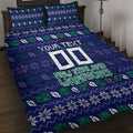 Personalized New Zealand Warriors Christmas Quilt Bed Set Maori Rugby Fans - Pixelated Ugly Xmas Pattern Mascot Santa