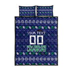 Personalized New Zealand Warriors Christmas Quilt Bed Set Maori Rugby Fans - Pixelated Ugly Xmas Pattern Mascot Santa