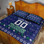 Personalized New Zealand Warriors Christmas Quilt Bed Set Maori Rugby Fans - Pixelated Ugly Xmas Pattern Mascot Santa