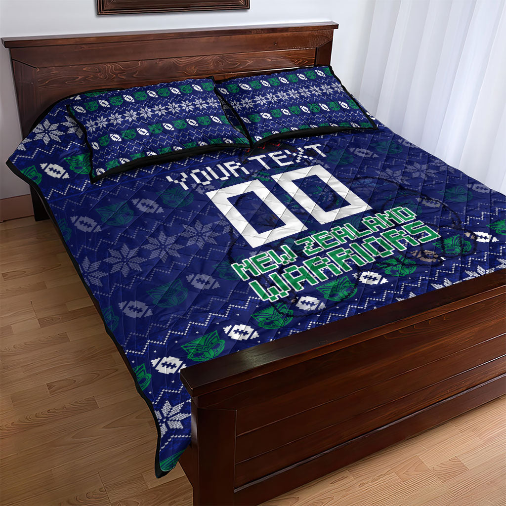 Personalized New Zealand Warriors Christmas Quilt Bed Set Maori Rugby Fans - Pixelated Ugly Xmas Pattern Mascot Santa