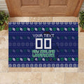 Personalized New Zealand Warriors Christmas Rubber Doormat Maori Rugby Fans - Pixelated Ugly Xmas Pattern Mascot Santa