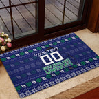 Personalized New Zealand Warriors Christmas Rubber Doormat Maori Rugby Fans - Pixelated Ugly Xmas Pattern Mascot Santa