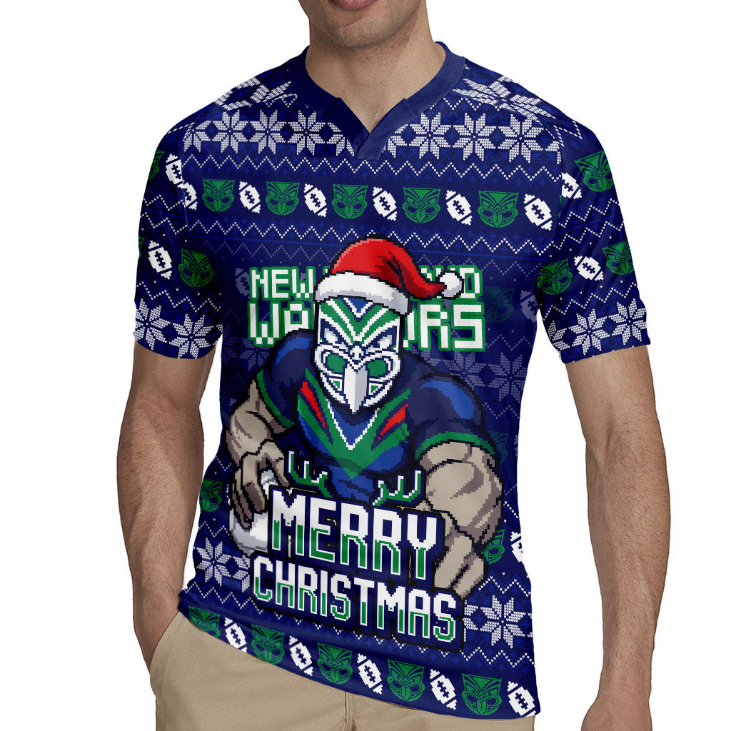 Personalized New Zealand Warriors Christmas Rugby Jersey Maori Rugby Fans - Pixelated Ugly Xmas Pattern Mascot Santa