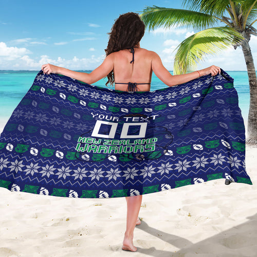 Personalized New Zealand Warriors Christmas Sarong Maori Rugby Fans - Pixelated Ugly Xmas Pattern Mascot Santa