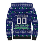 Personalized New Zealand Warriors Christmas Sherpa Hoodie Maori Rugby Fans - Pixelated Ugly Xmas Pattern Mascot Santa